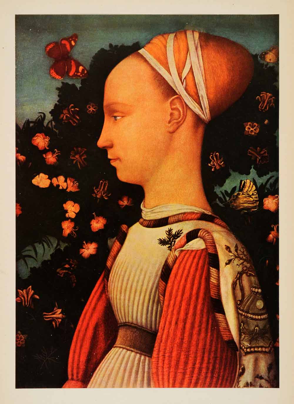 1938 Tipped-In Print Pisanello Ginevra D'Este Renaissance Portrait Princess XAF4