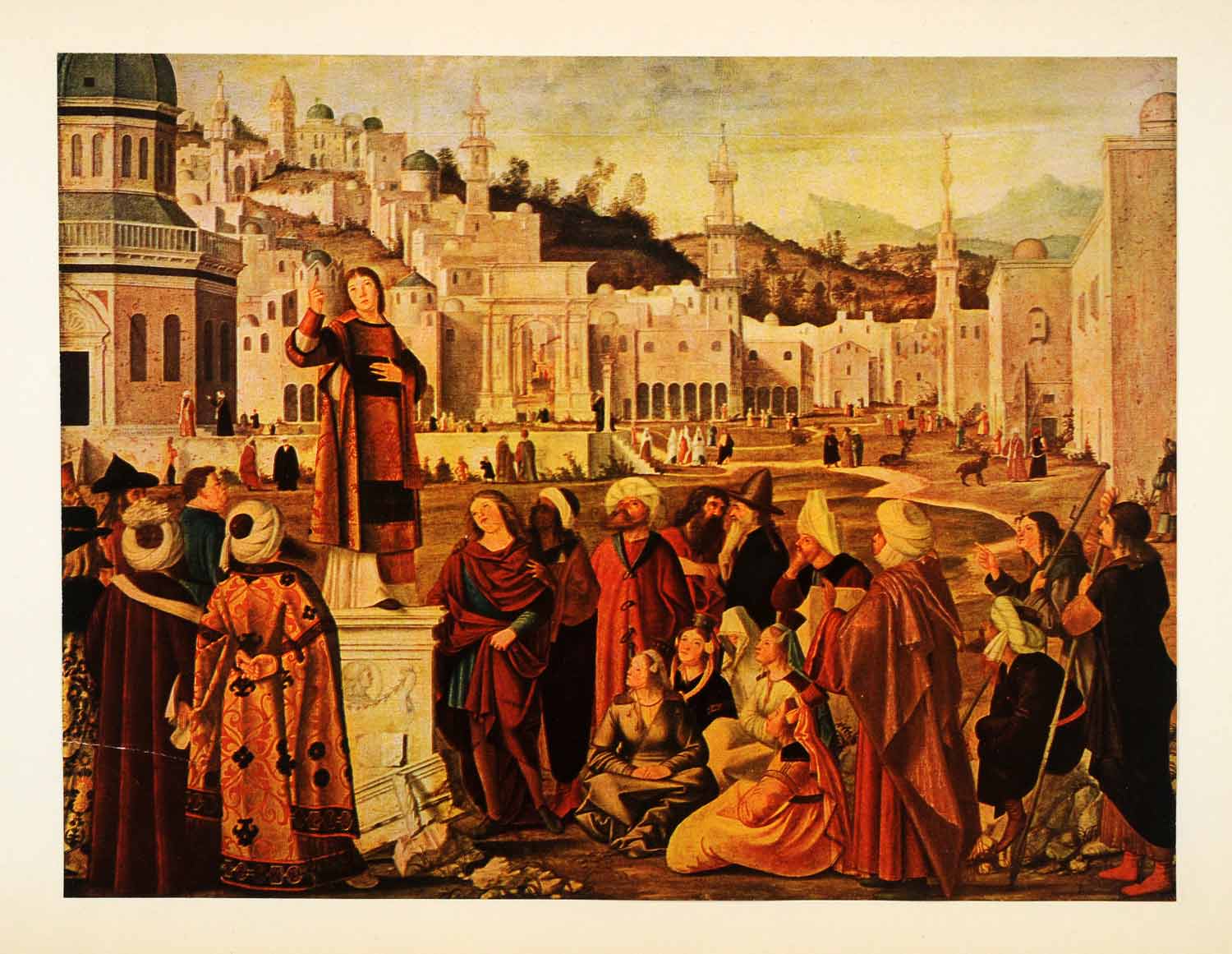 1938 Tipped-In Print Vittore Carpaccio Stephen Preaching Jerusalem XAF4