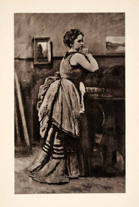 1936 Photolithograph Corot Jean Woman Dress Blue Formal Lady Thinking XAF5