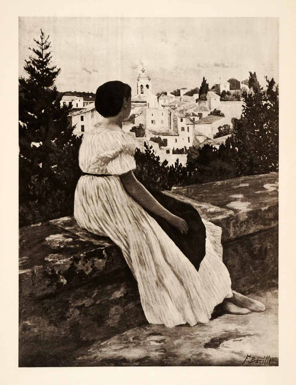 1936 Photolithograph Jean Frederic Bazille Pink Dress Woman City Stree –  Period Paper Historic Art LLC
