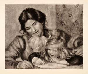 1936 Photolithograph Auguste Renoir Writing Lesson Learn Woman Child Girl XAF5