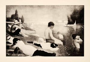 1936 Photolithograph Georges Seurat Bathers Swim Clean River Lake Beach XAF5