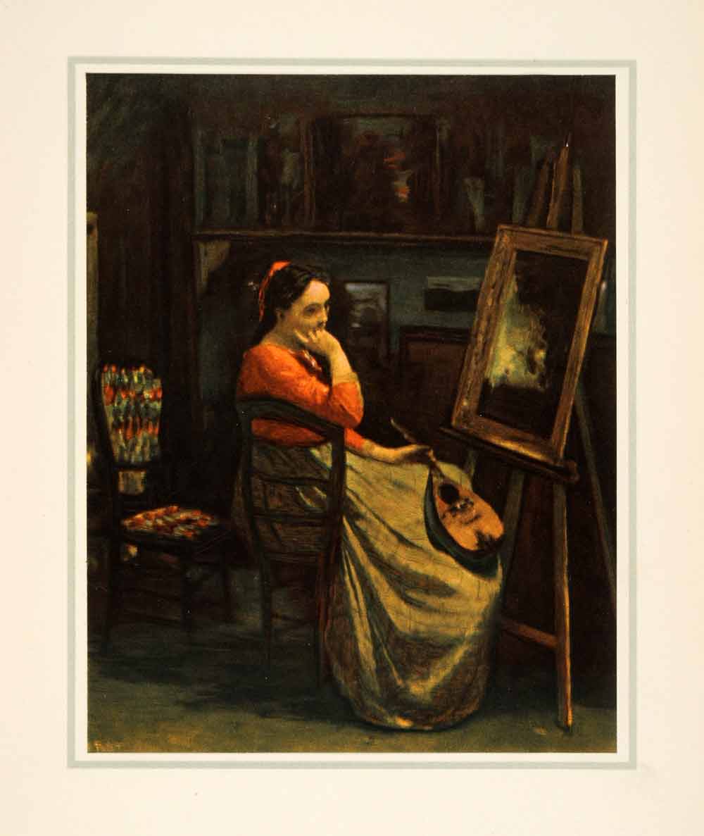 1936 Tipped-In Photolithograph Jean Corot Artist Studio Women Musician XAF5