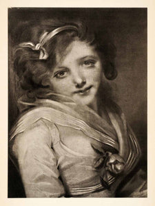 1937 Photogravure Portrait Fair Young Girl Ribbon Rose Costume Jean Greuze XAF6