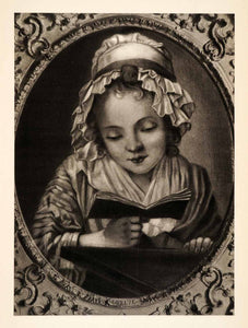 1937 Photogravure Reader Young Girl Costume Portrait Children Book Bonnet XAF6