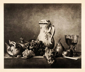 1937 Photogravure Fruit Porcelain Stone Table Jean-Baptiste-Simeon Chardin XAF6