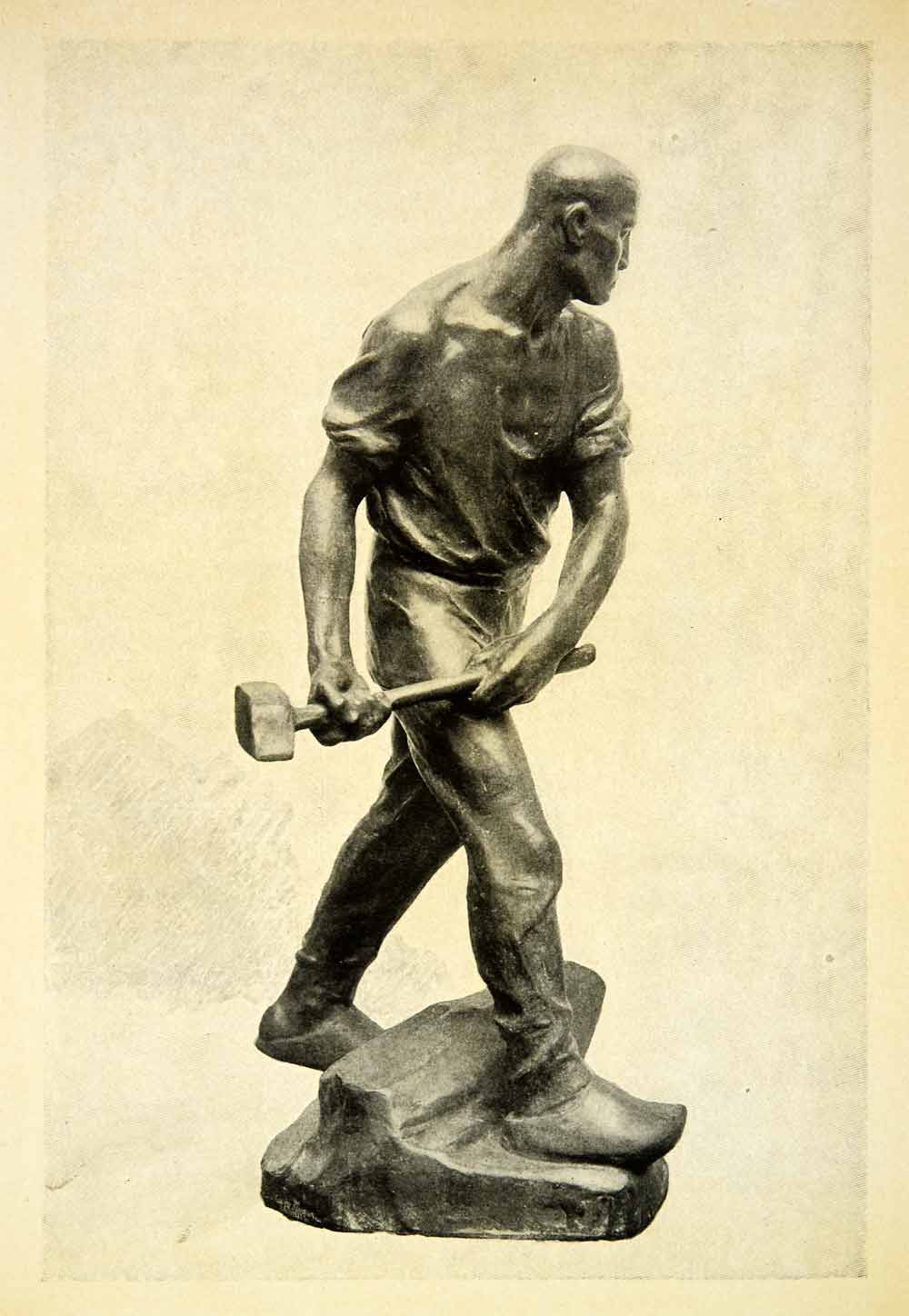 1908 Print Constantin Meunier Art Quarryman Bronze Sculpture Statue Mine XAFA3
