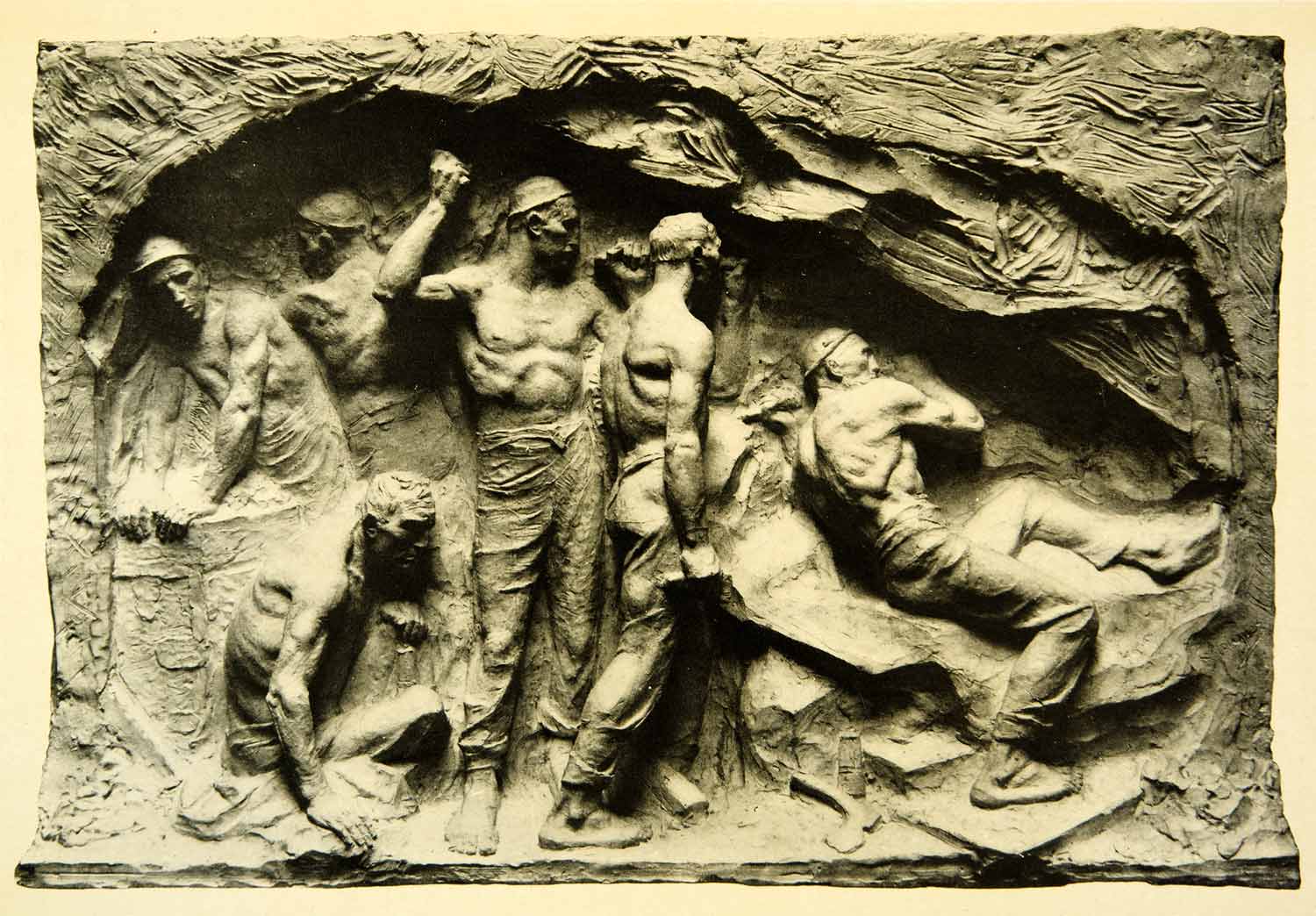 1908 Print Constantin Meunier Art Monument Labor Bronze Sculpture Miners XAFA3