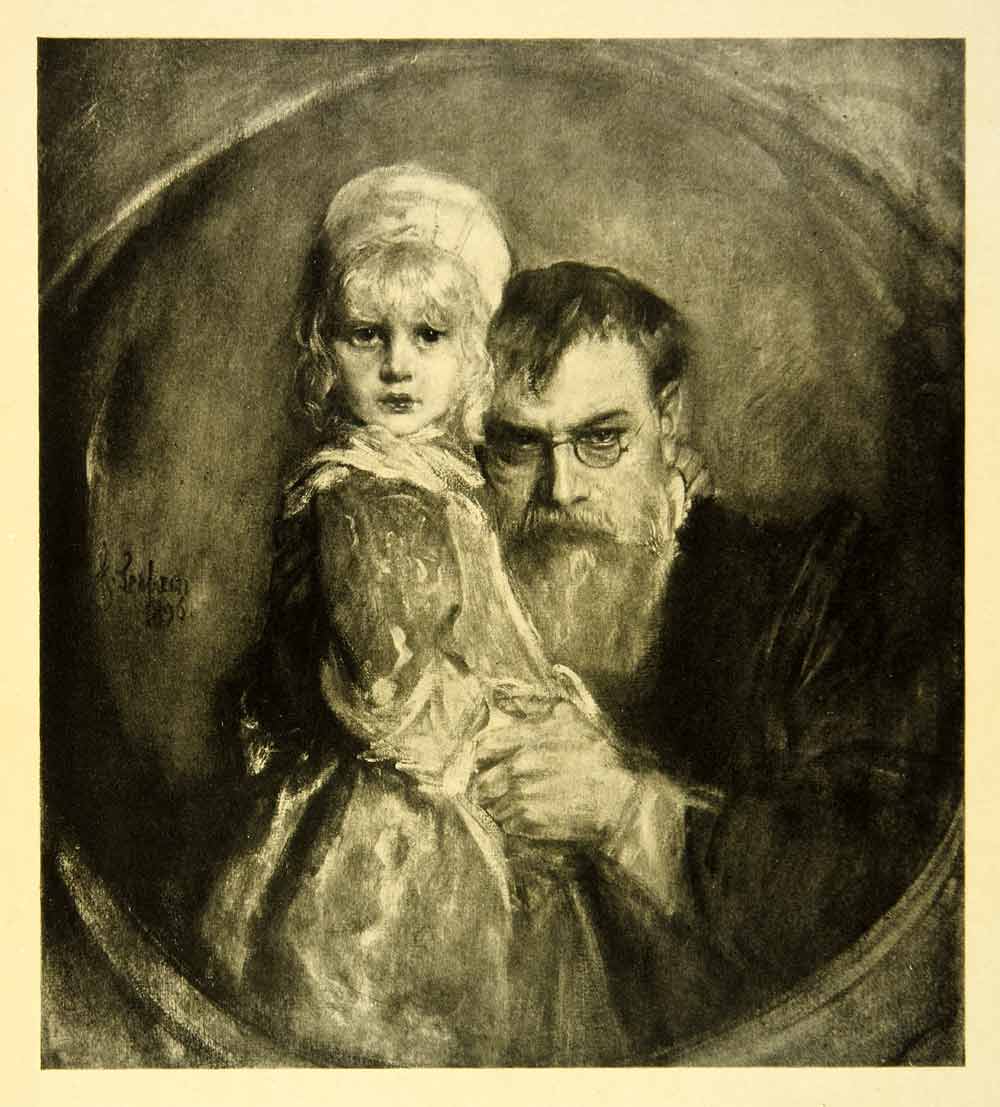 1908 Print Franz Von Lenbach Realism Art Father Child Portrait Marion XAFA3