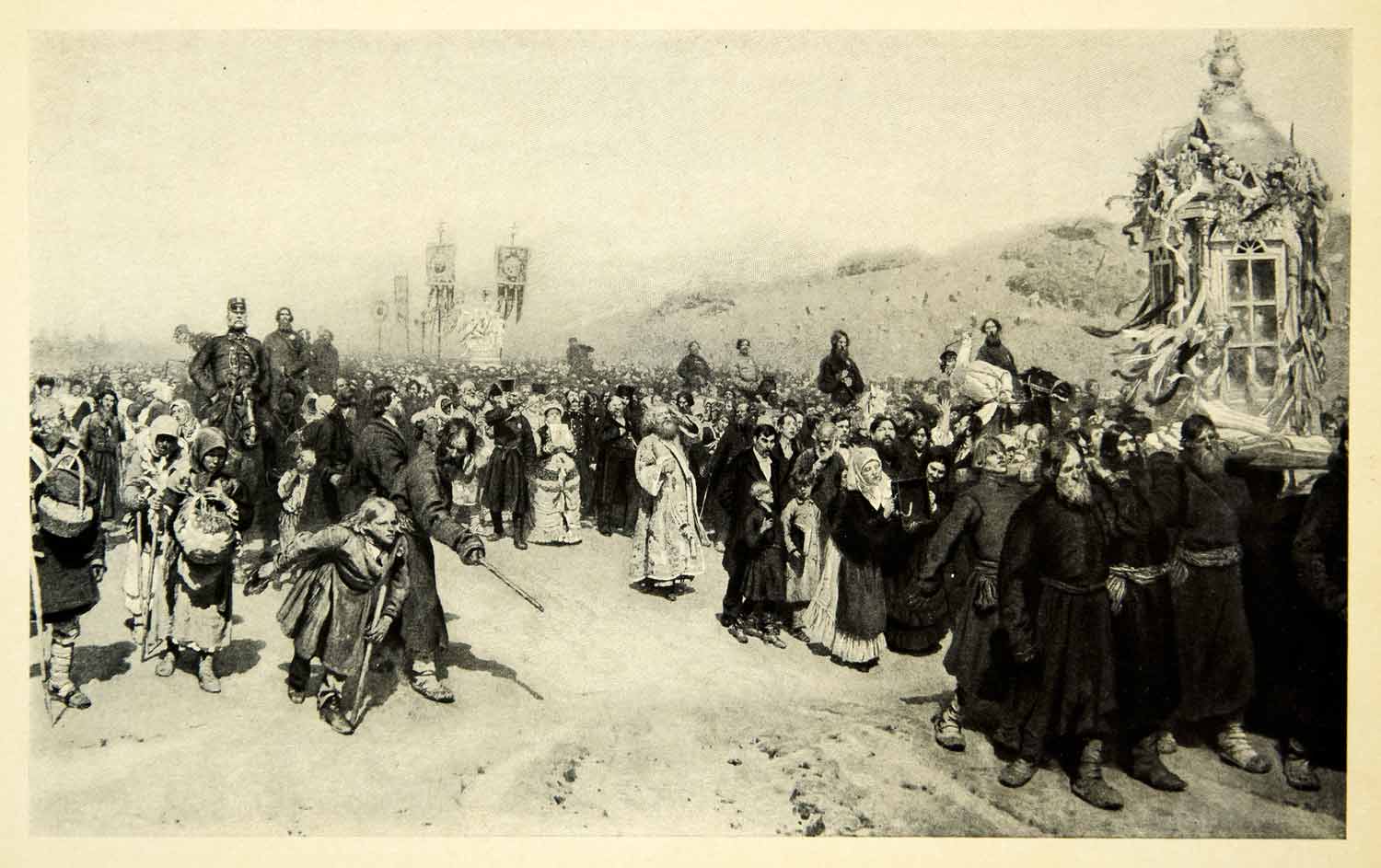 1908 Print Ilya Repin Realist Art Religious Easter Procession Kursk XAFA3