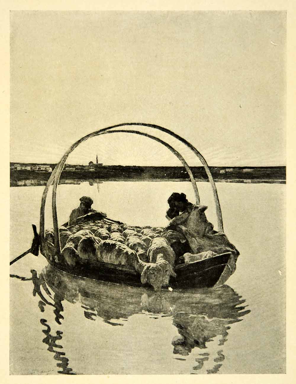 1908 Print Giovanni Segantini Art Ave Maria Lake Shepherd Boat Sheep XAFA3