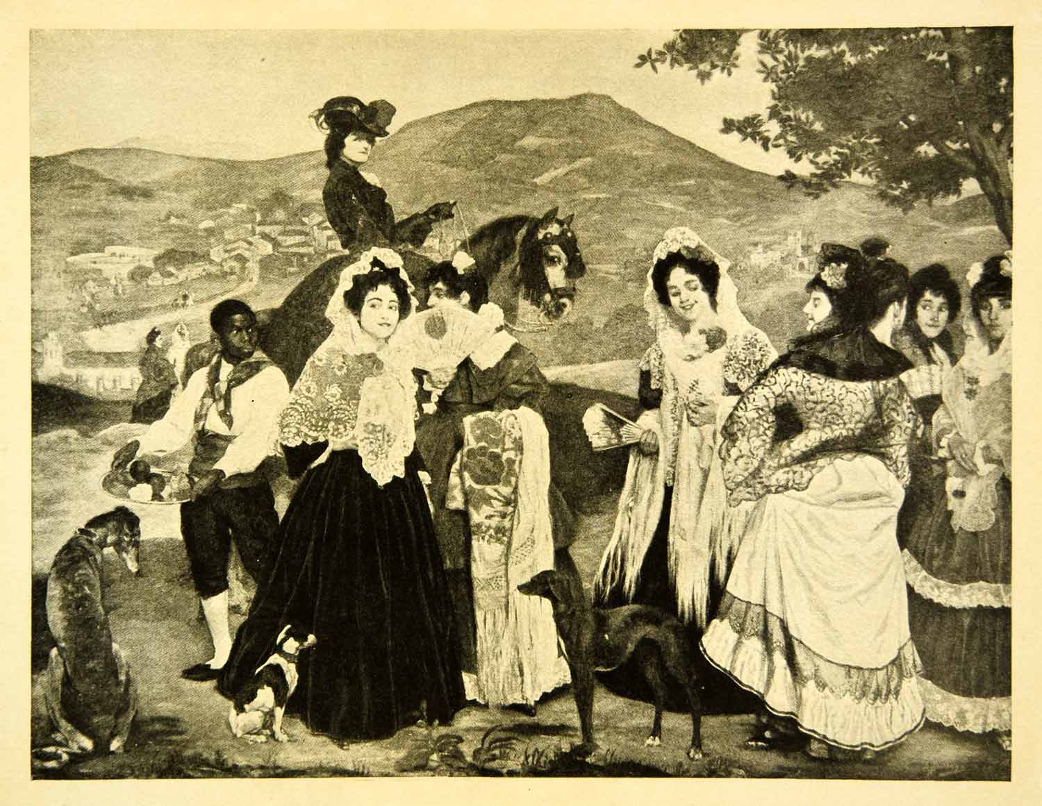 1908 Print Ignacio Zuloaga Art Promenade Bull-Fight Spanish Women Fashion XAFA3