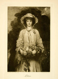 1912 Photogravure George Frederick Watts Lilian Portrait Woman Flowers XAFA5
