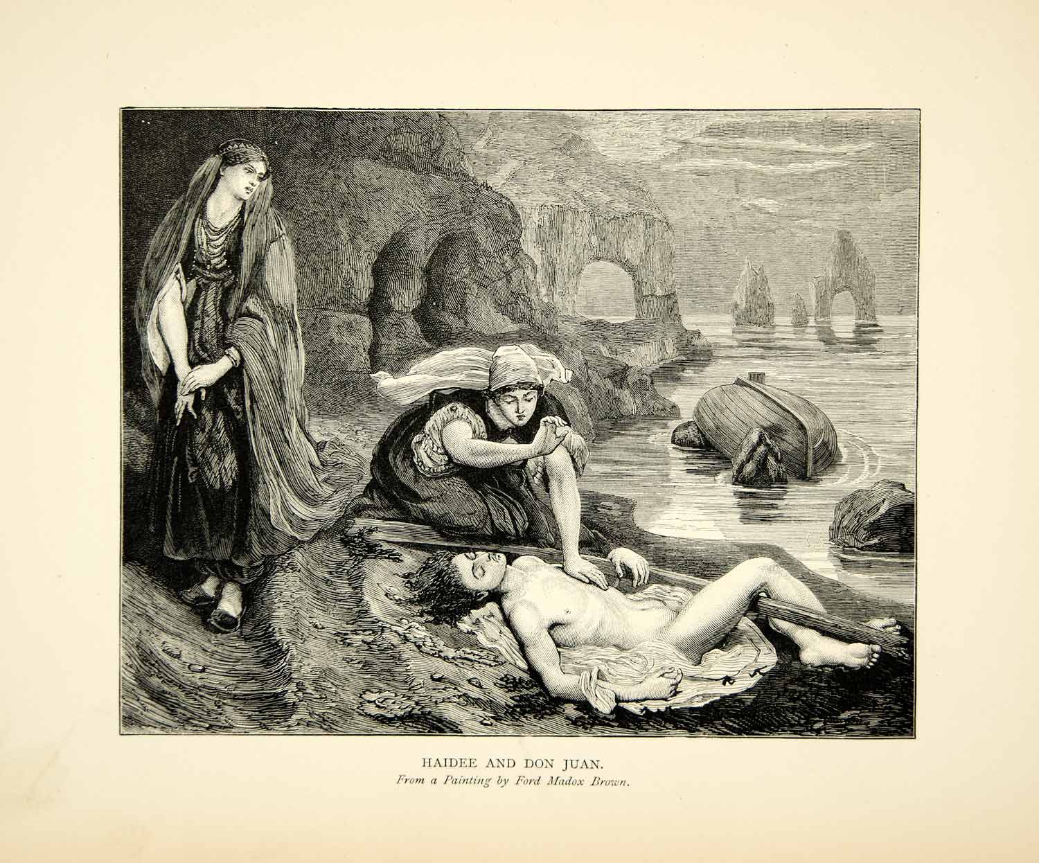 1901 Wood Engraving Ford Madox Brown Art Finding Don Juan Haidee XAFA8 ...