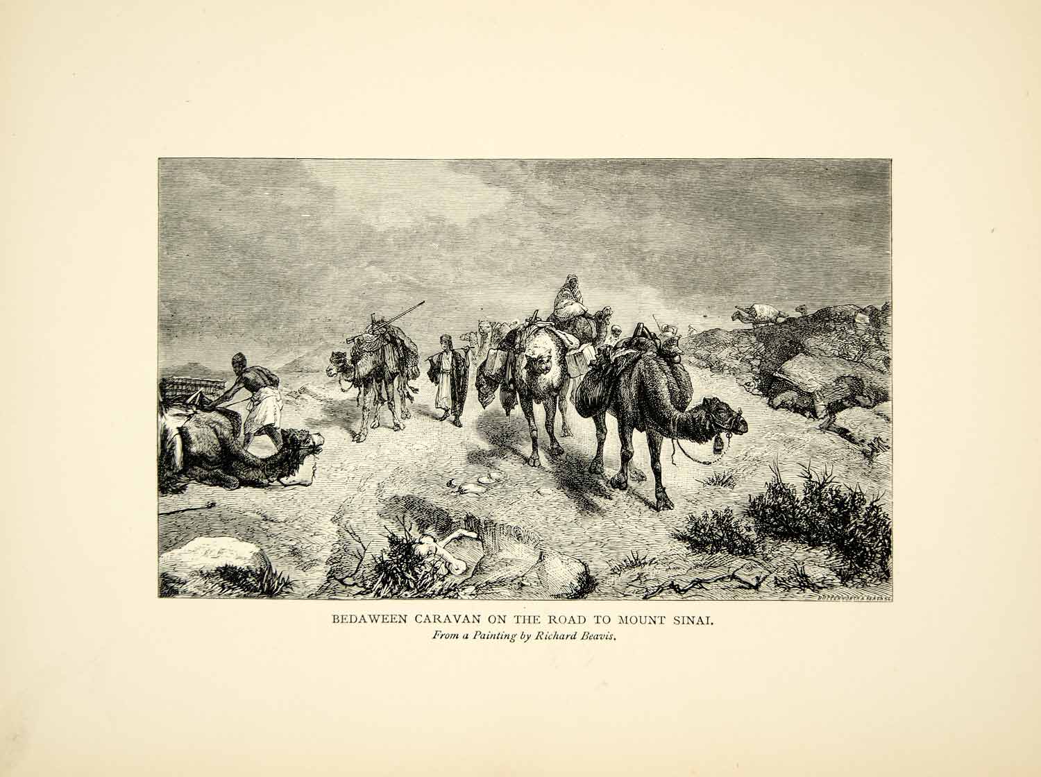 1901 Wood Engraving Richard Beavis Art Bedouin Caravan Mt Sinai Egypt Arab XAFA8
