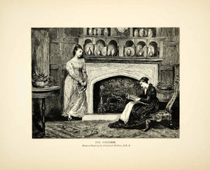 1901 Wood Engraving Frederick Walker Realism Art Fireside Women Victorian XAFA8