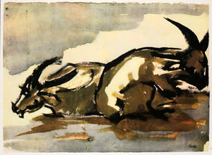 1966 Print Emil Nolde Antelopes Wildlife Watercolor Expressionism Modern Art