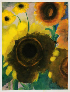 1966 Print Emil Nolde Sunflowers Watercolor Expressionism Modern Botanical Art