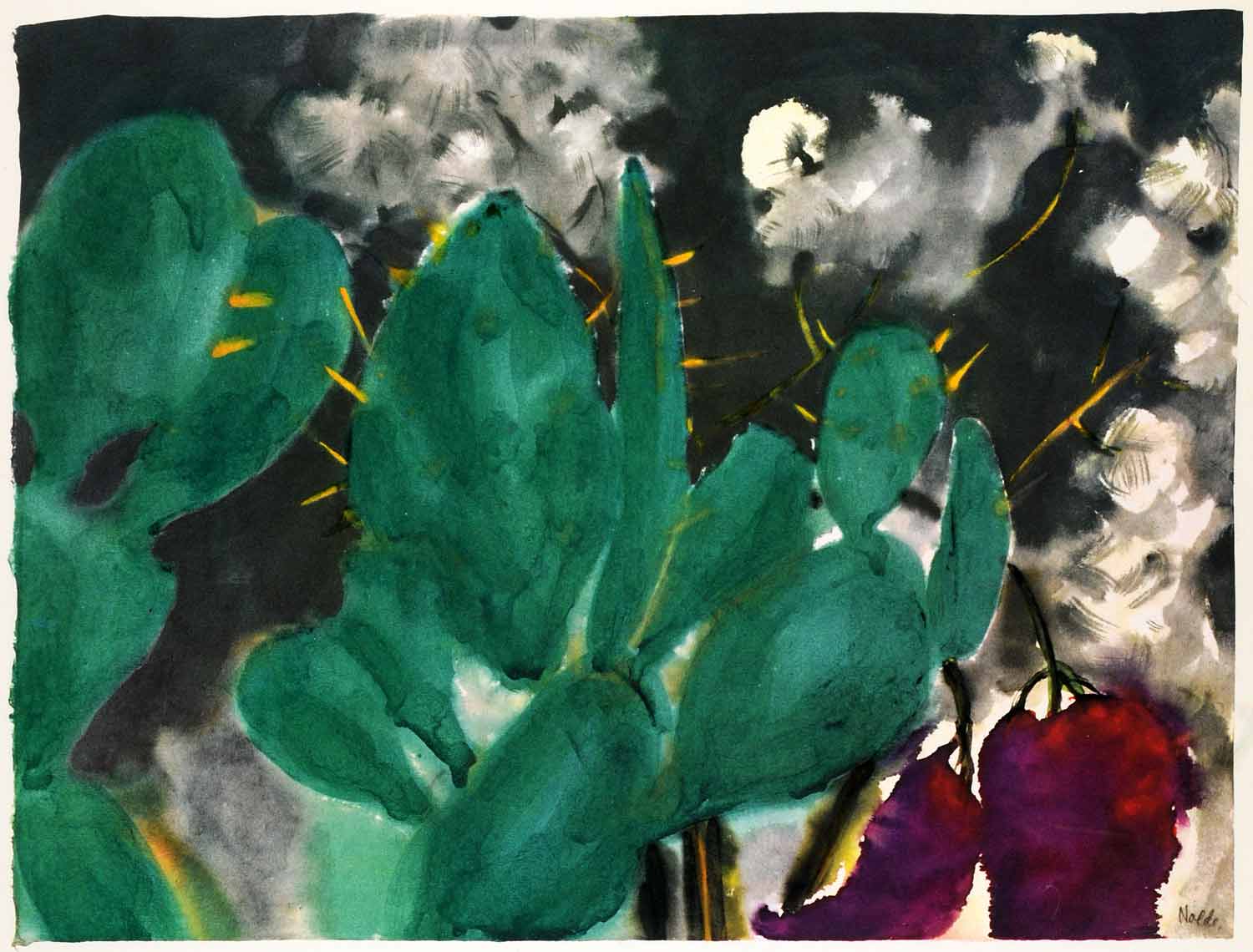 1966 Print Emil Nolde Cactus Plant Watercolor Botanical Modern Expressionism Art