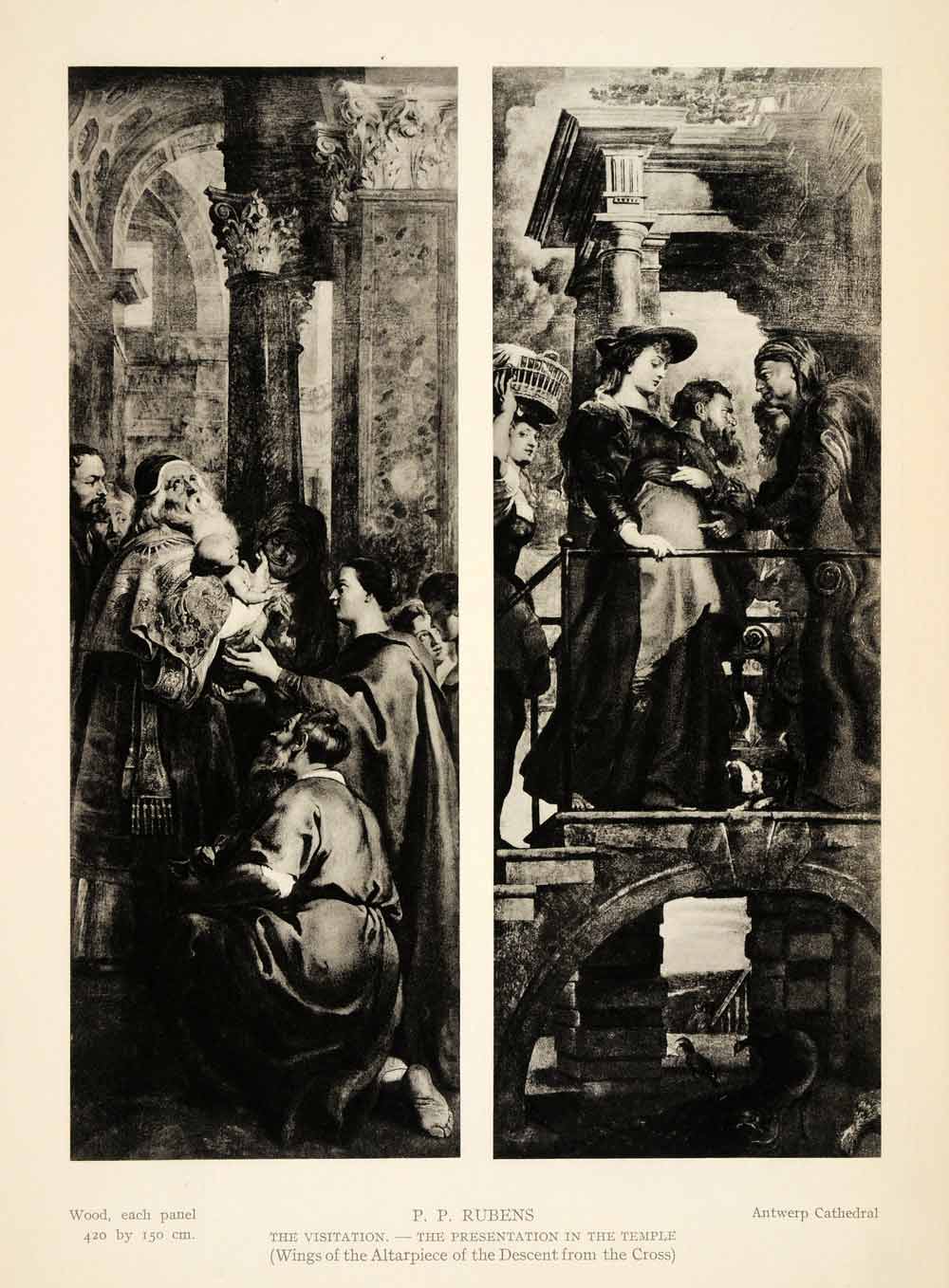 1939 Photogravure Peter Paul Ruben Visitation Temple Altarpiece Cross XAG5