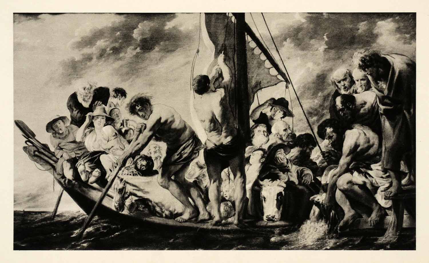 1939 Photogravure Jacob Jordaens Tribute Money Antwerp Ferry Boat Ship Crew XAG5