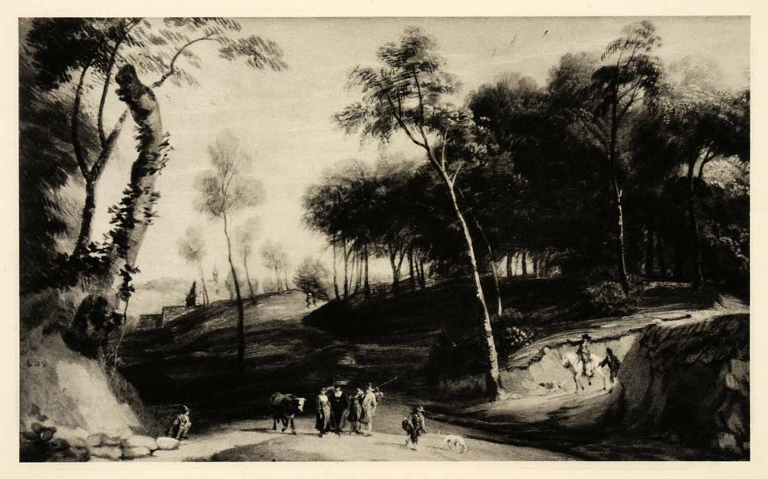 1939 Photogravure Lodewijk Vadder Landscape Peasants Woods Forest Valley XAG5