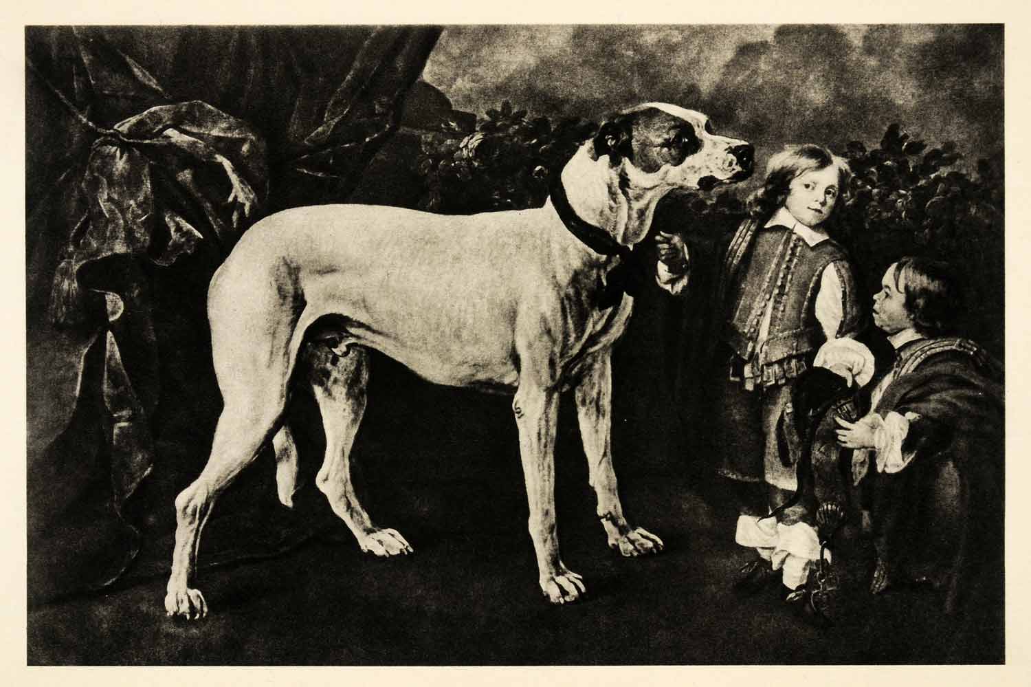 1939 Photogravure Jan Fyt Big Dog Dwarf Boy Child Pet Animal Canine Pet XAG5