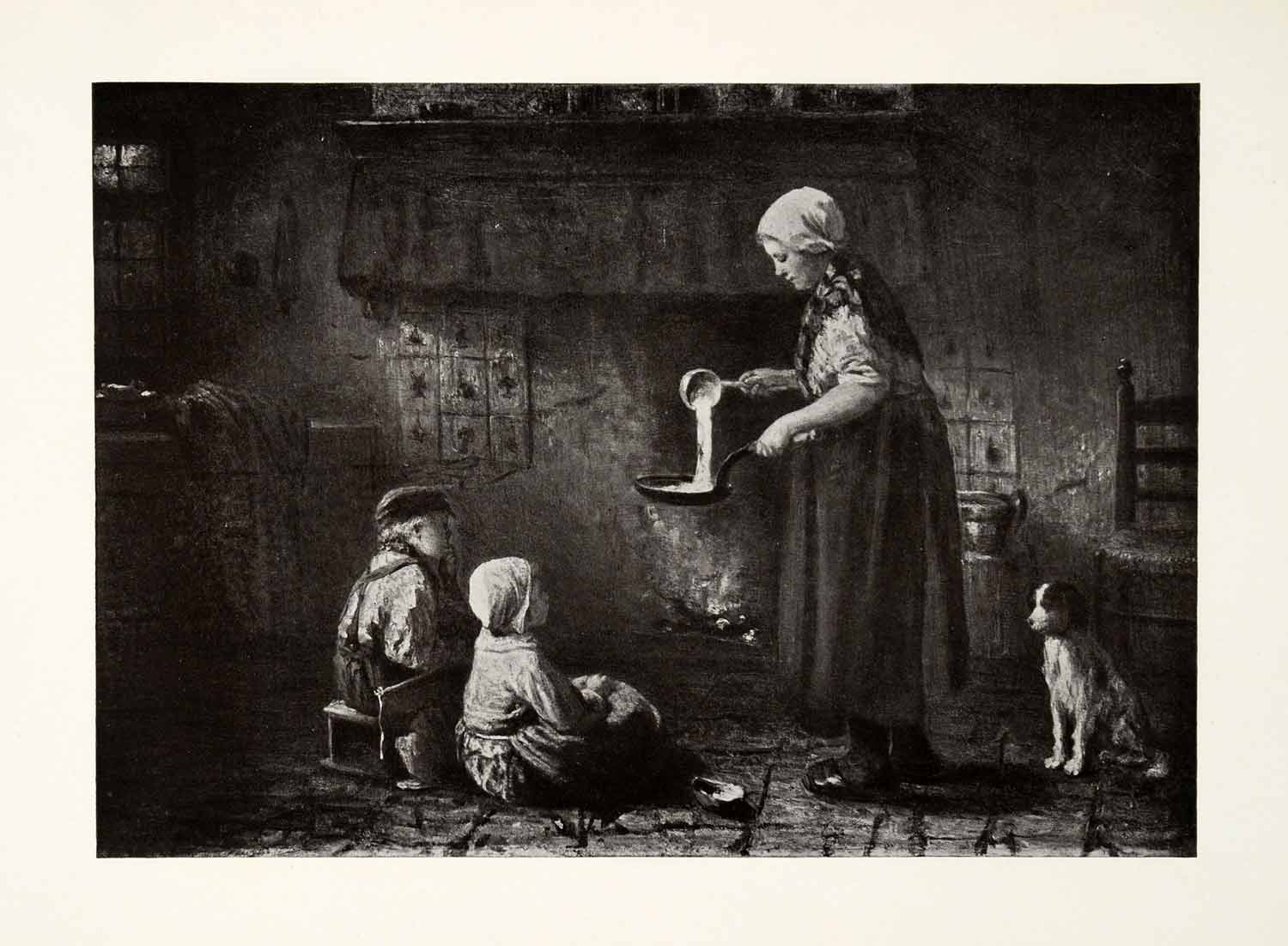 1924 Print Pancake Making Josef Israels Dutch Painter Woman Children Dog XAG7