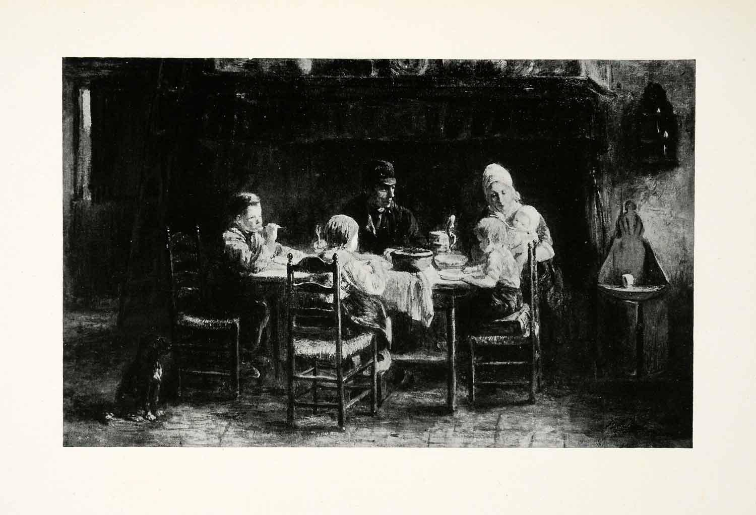1924 Print Family Meal Josef Israels Dutch Painter Mother Father Children XAG7
