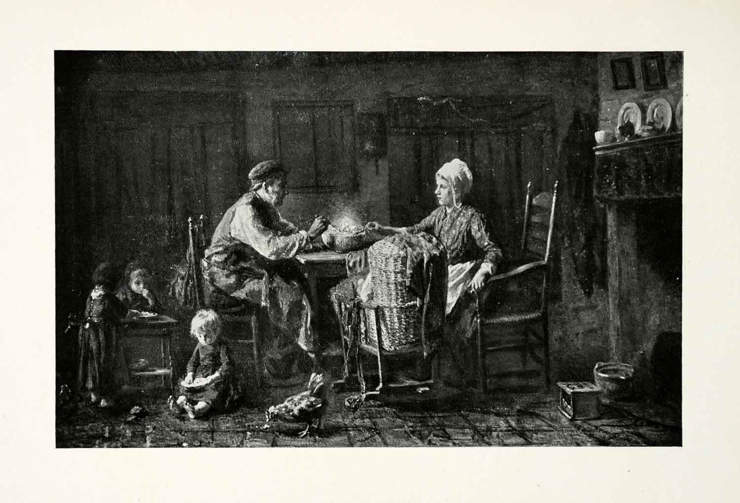 1924 Print Frugal Meal Josef Israels Dutch Painter Man Woman Children XAG7