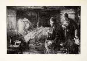 1924 Print Sick Neighbor Josef Israels Dutch Painter Man Woman Bed Chair XAG7