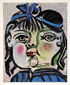 1965 Print Pablo Picasso Paloma Blue Daughter Child Girl Surreal Art Portrait