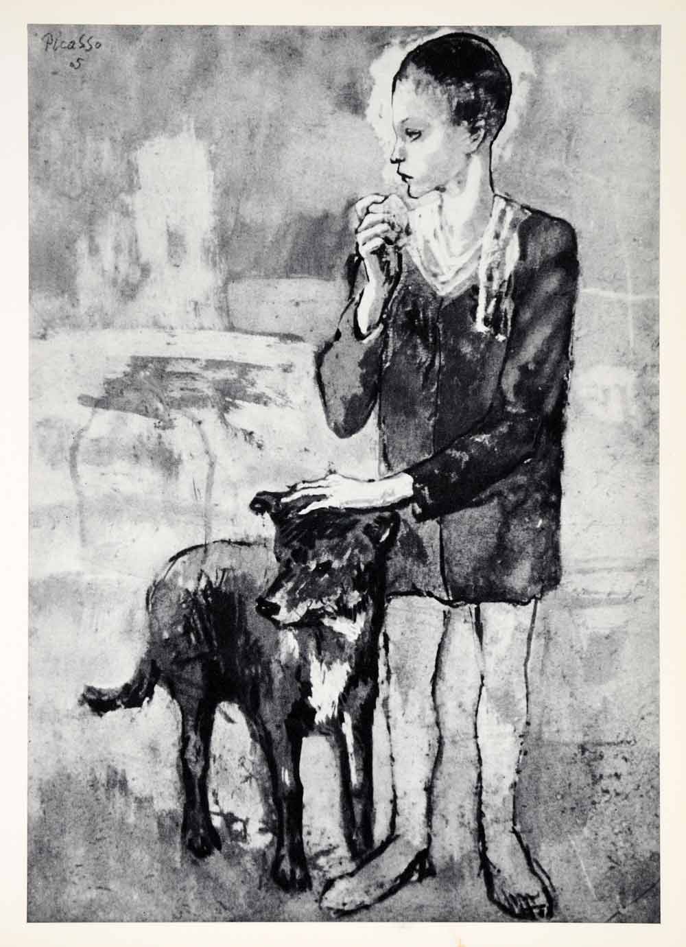 1965 Print Pablo Picasso Boy Dog Child Rose Period Friend Companion Art Love