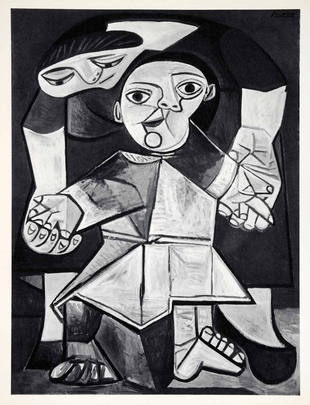 1965 Print Pablo Picasso First Steps Toddler Child Infant Mother Abstract Art