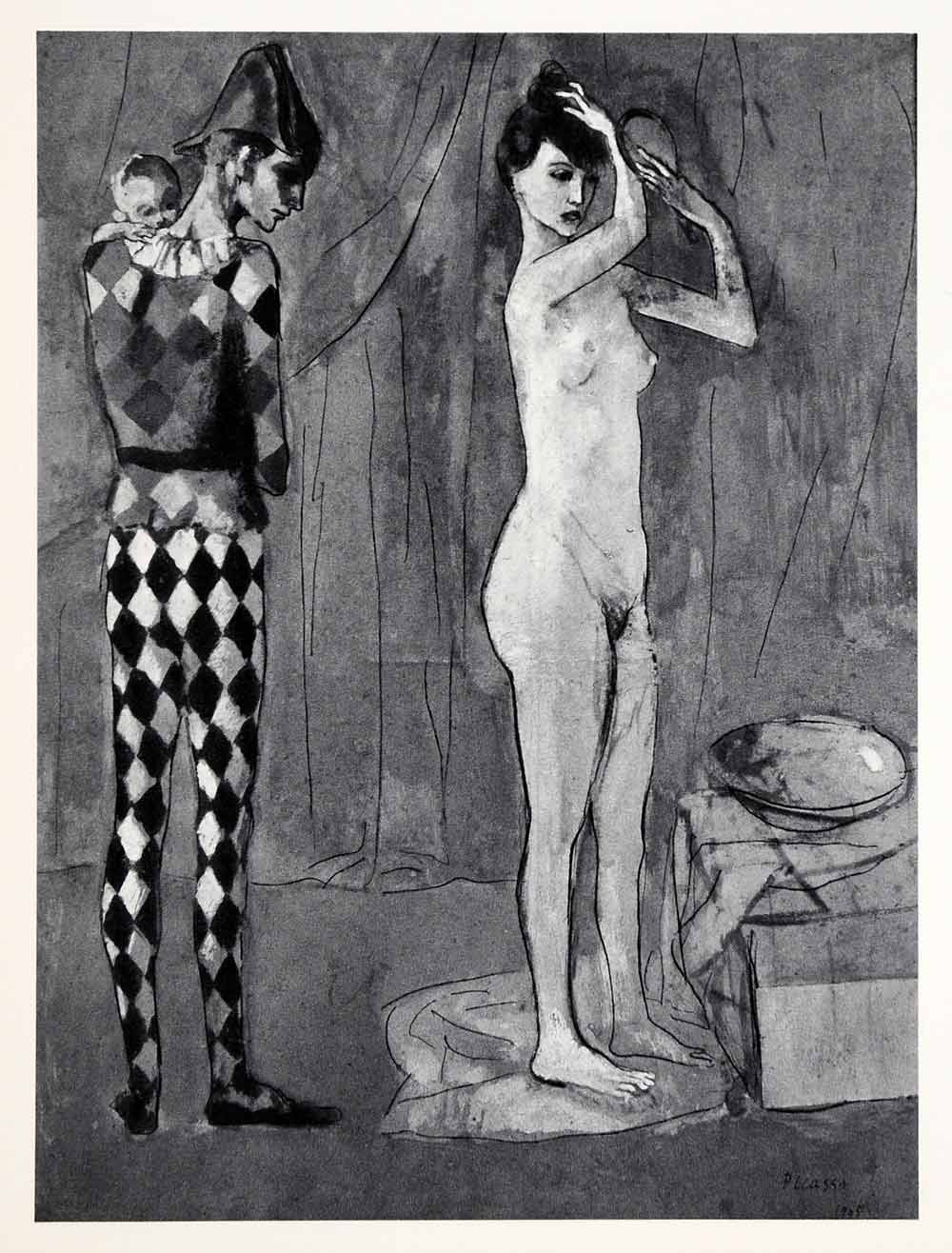 1965 Print Pablo Picasso Harlequin Family Baby Woman Nude Costume Rose Period