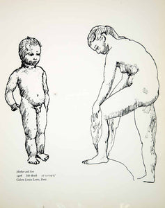 1965 Print Pablo Picasso Mother Child Son Nude Naked Figures Art Ink Sketch XAG9