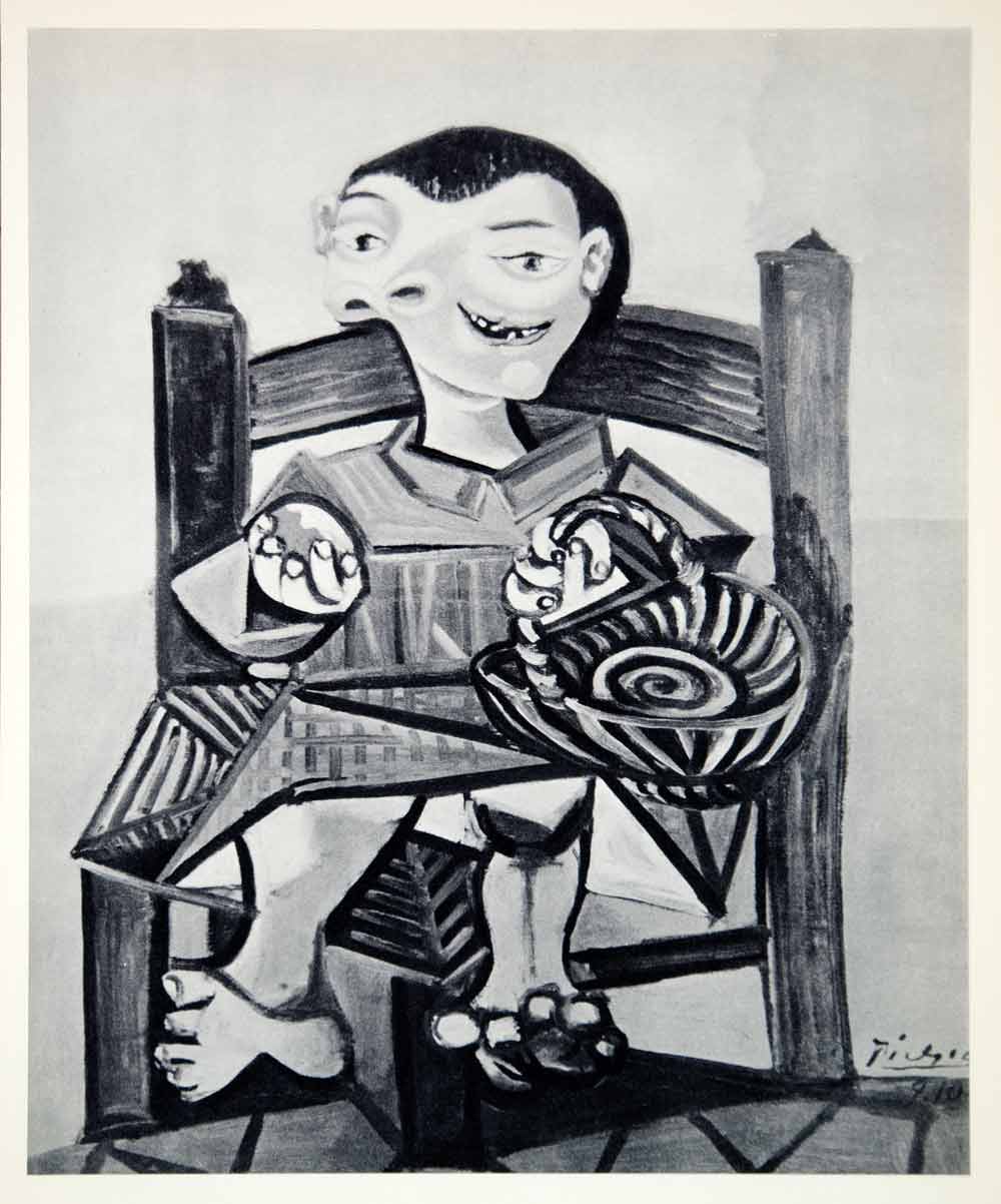 1965 Print Pablo Picasso Seated Boy Abstract Child Chair Modern Painting XAG9