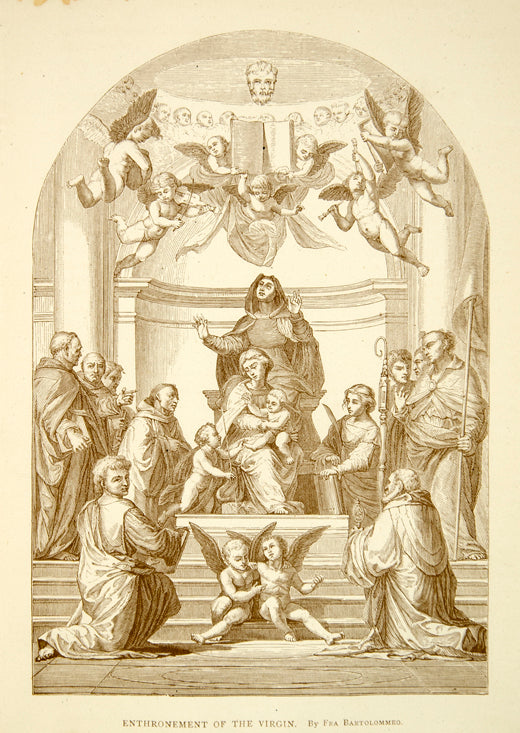 1877 Print Enthronement Virgin Mary Religious Cherubs Angels Jesus Baby XAGA1