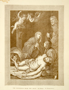 1877 Print Deposition Cross Jesus Virgin Mary Angel Crucifixion Jusepe de XAGA1