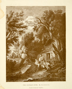 1877 Print Landscape Trees Cottage Door Children Woman Thomas Gainsborough XAGA1