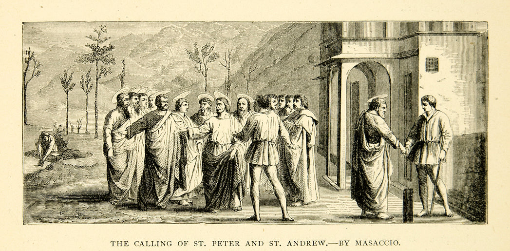 1877 Wood Engraving Masaccio St. Peter Andrew Disciples Jesus Apostles XAGA1