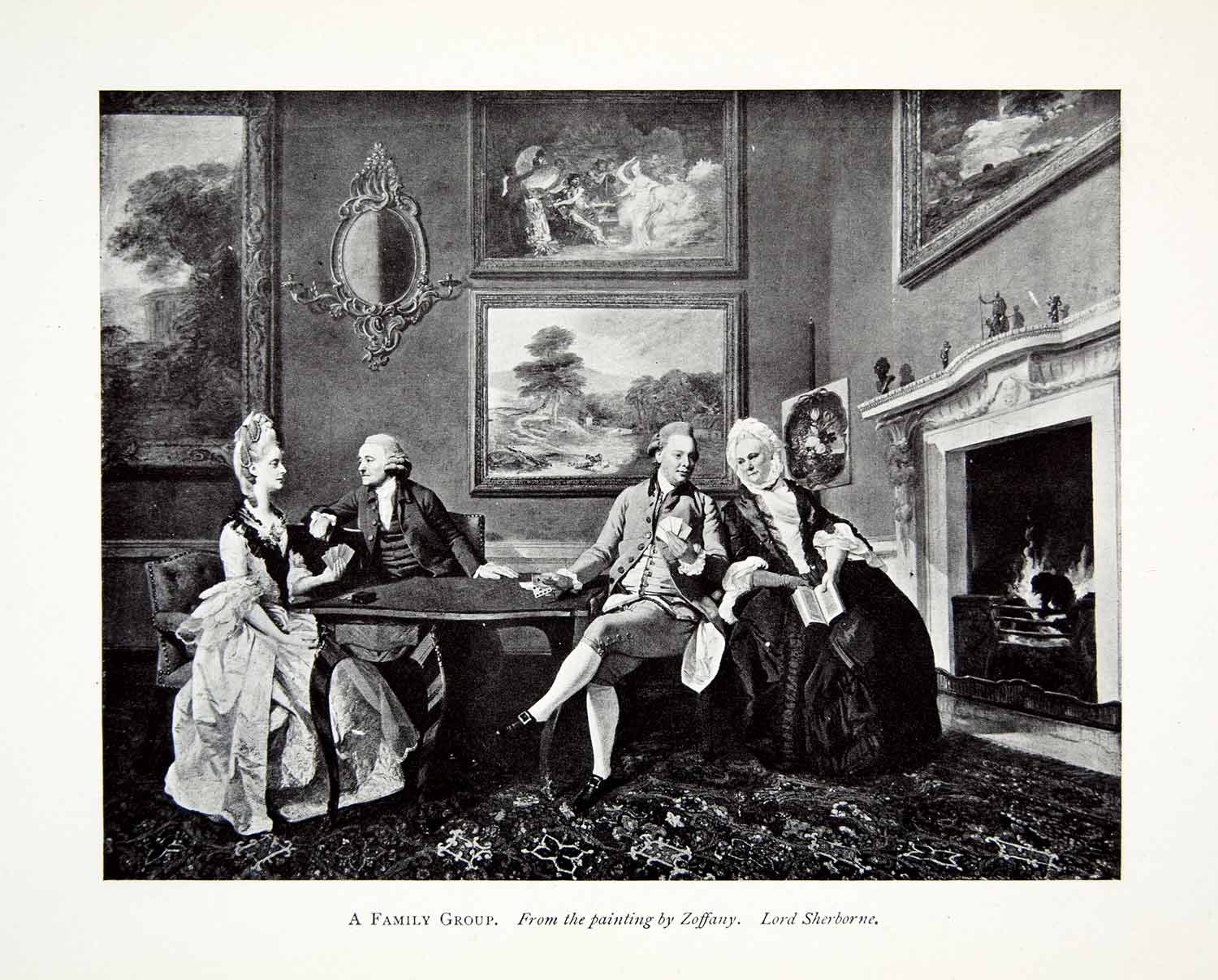 1907 Print Johann Zoffany Family Group Portrait Living Room Fireplace XAGA3