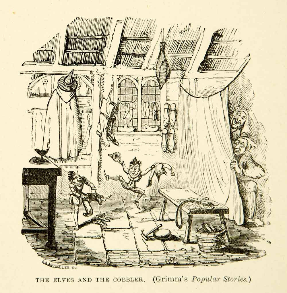 1891 Print Elves Cobbler George Cruikshank Illustration Shoemaker Night XAGA5 - Period Paper
