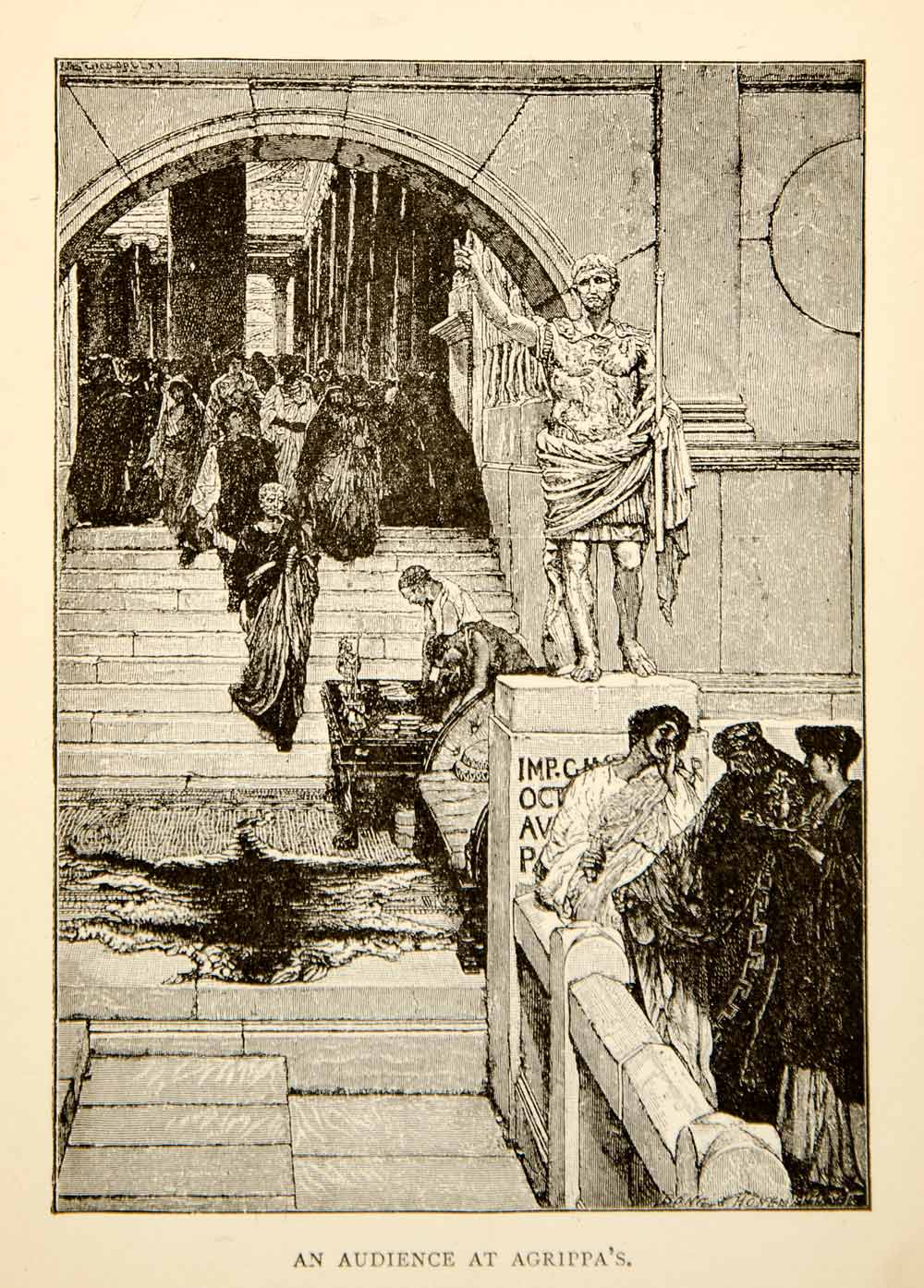 1886 Wood Engraving Lawrence Alma Tadema Agrippa Caesar Ancient Rome Rug XAGA6