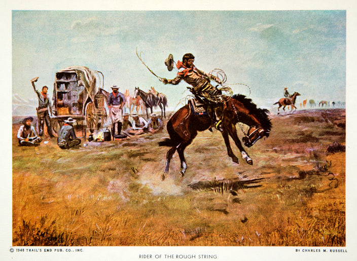 1954 Print Rider Rough String Bucking Horse Camp Cowboy Charles Marion XAGA9