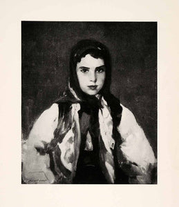 1921 Print Segovia Girl Robert Henri Portrait Scarf Spain Costume Child XAH2