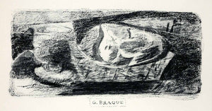1961 Photolithograph Georges Braque Still Life Glass Fruits Charcoal XAH4