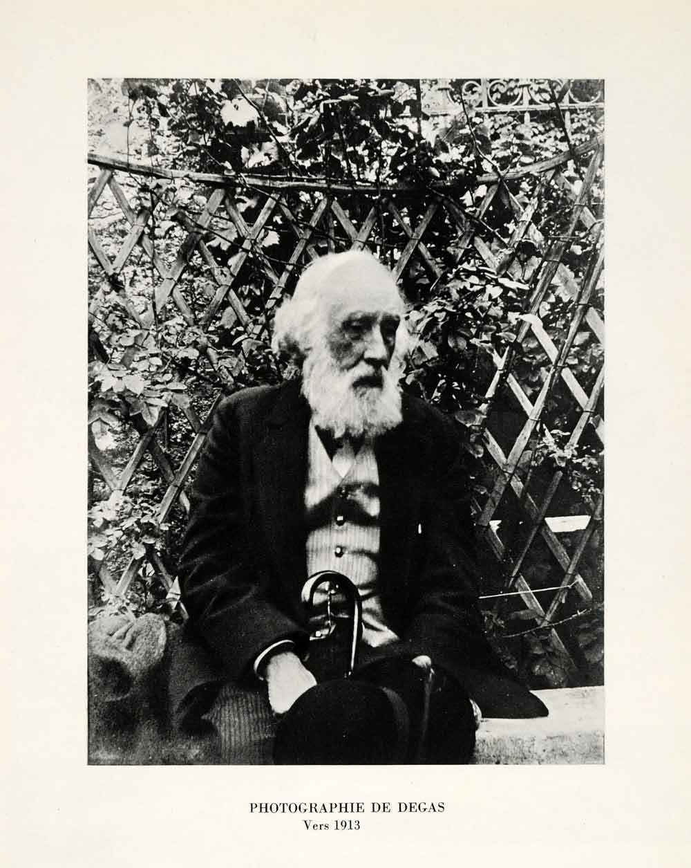 1958 Print Photograph Edgar Degas Late Age Sitting Fence Can Umbrella Beard XAH6