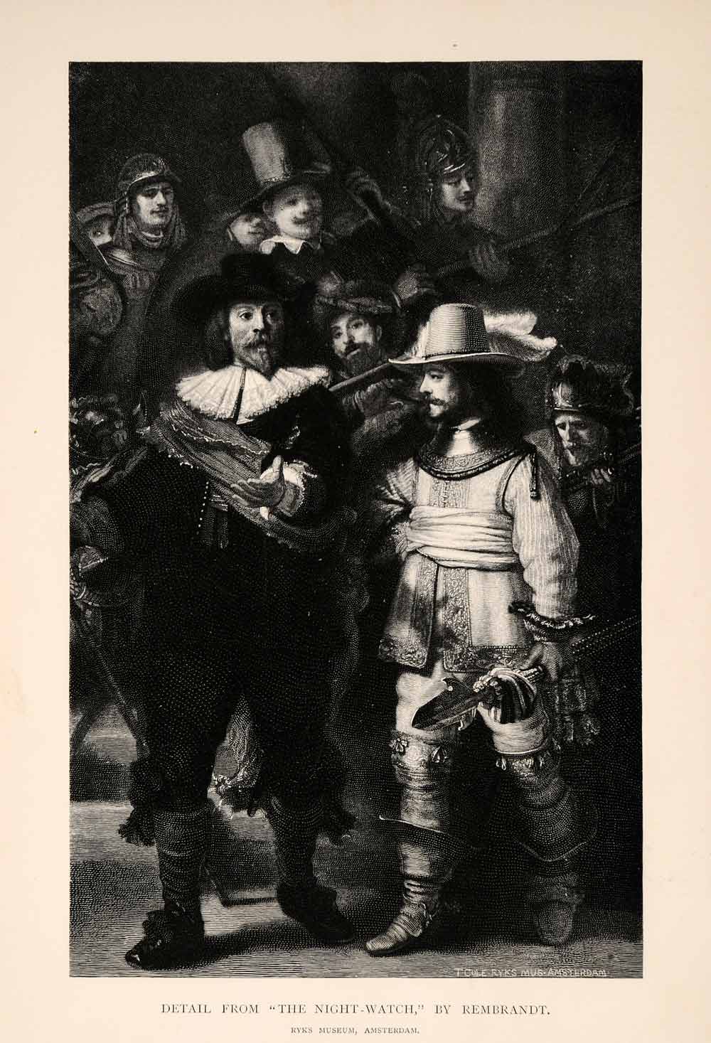 1895 Wood Engraving Timothy Cole Rembrandt Detail Night-Watch Dutch Golden XAH7
