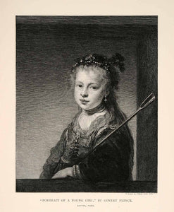 1895 Wood Engraving Timothy Cole Govert Flinck Portrait Young Girl Dutch XAH7